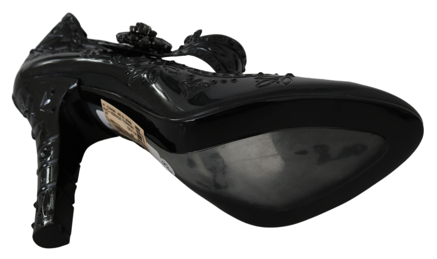 Black Floral Crystal CINDERELLA Heels Shoes-Dolce & Gabbana-LabelTerrace.com