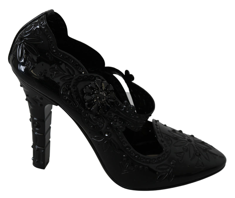 Black Floral Crystal CINDERELLA Heels Shoes-Dolce & Gabbana-LabelTerrace.com