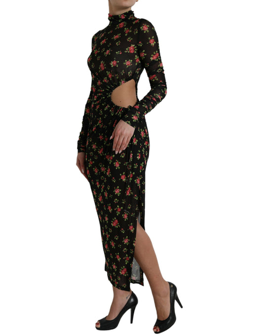 Black Floral Cut Out Sheath Long Maxi Dress-Dolce & Gabbana-LabelTerrace.com
