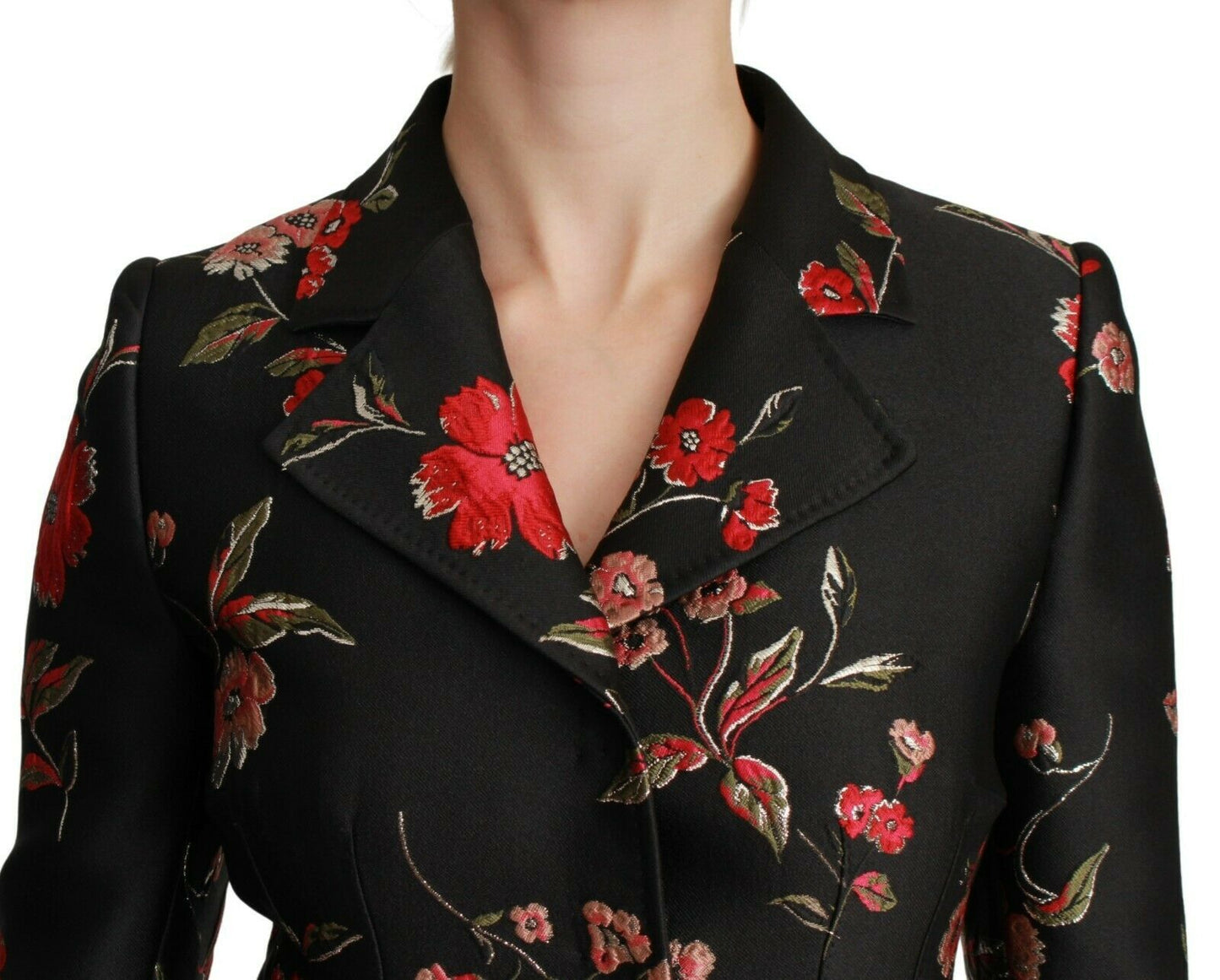 Black Floral Embroidered Jacket Coat-Dolce & Gabbana-LabelTerrace.com