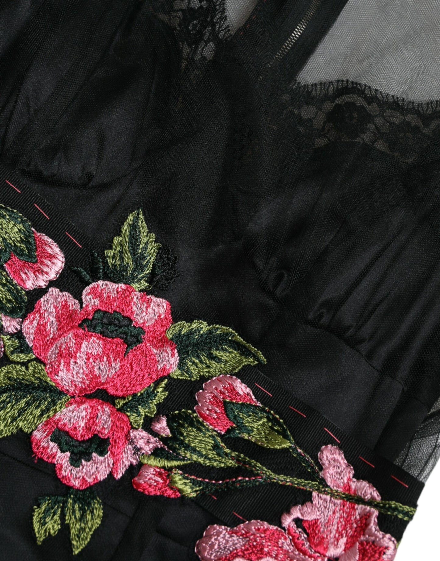 Black Floral Embroidery Mesh Tulle Gown Dress-Dolce & Gabbana-LabelTerrace.com