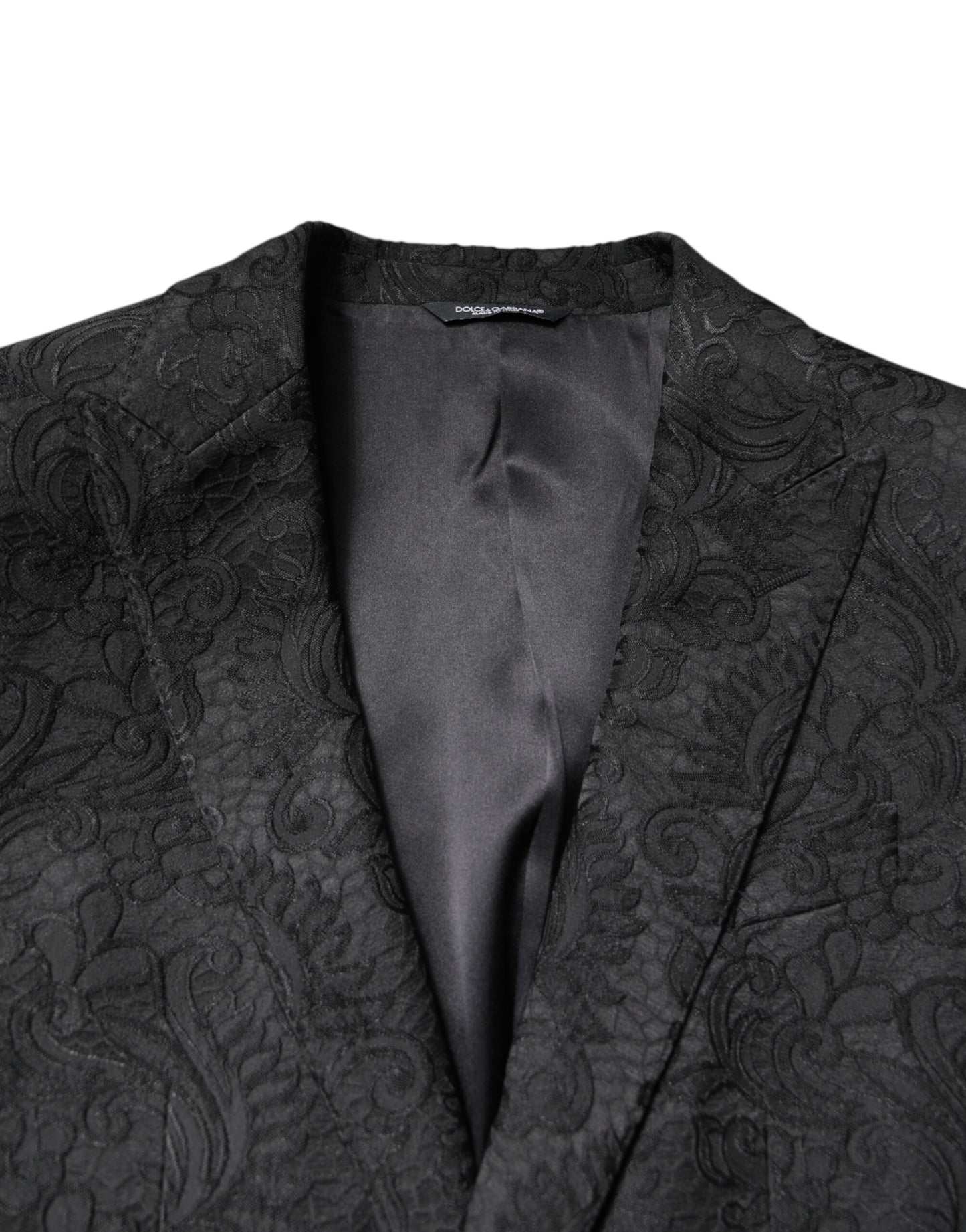 Black Floral Jacquard Coat Jacket Blazer-Dolce & Gabbana-LabelTerrace.com
