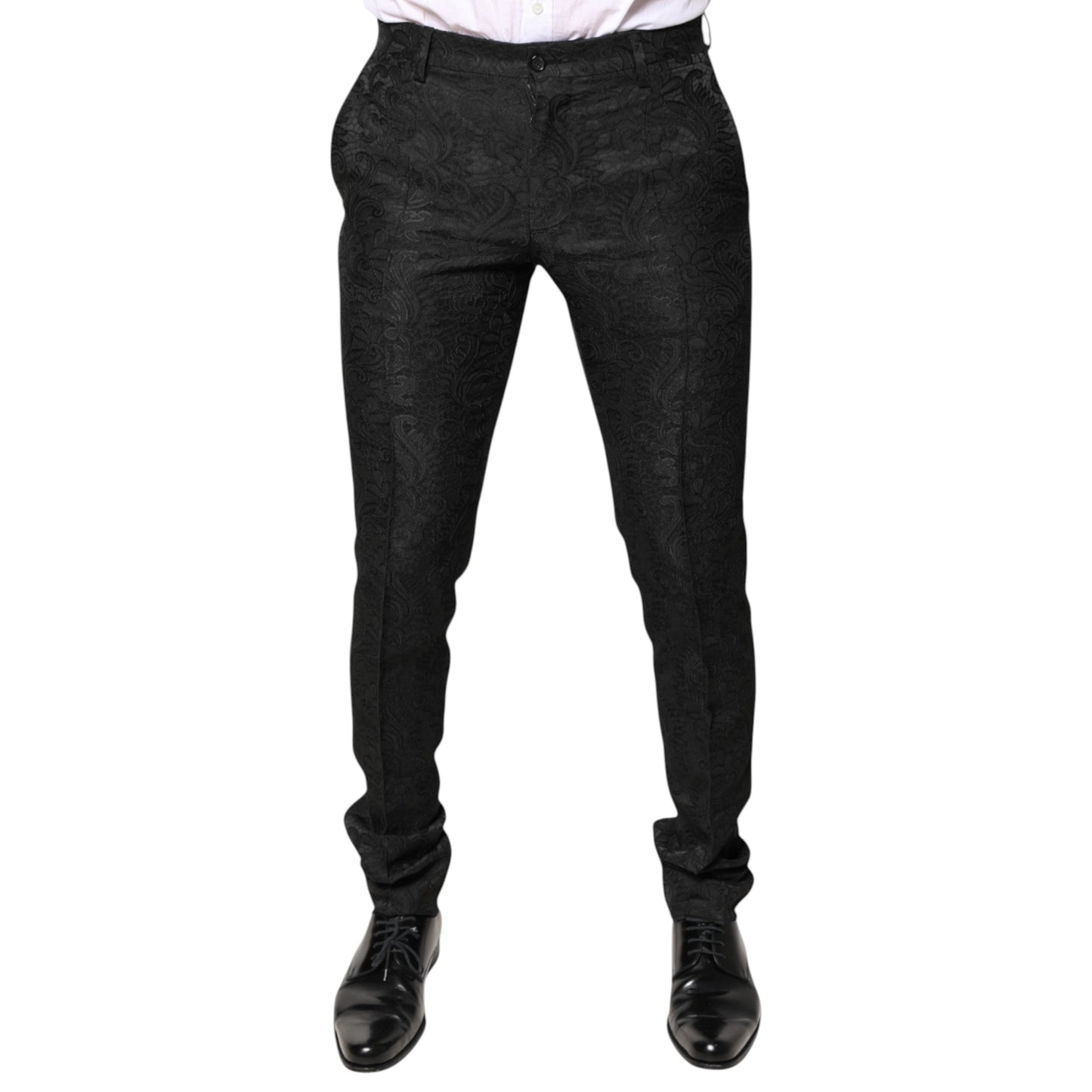 Black Floral Jacquard Mid Waist Dress Pants-Dolce & Gabbana-LabelTerrace.com