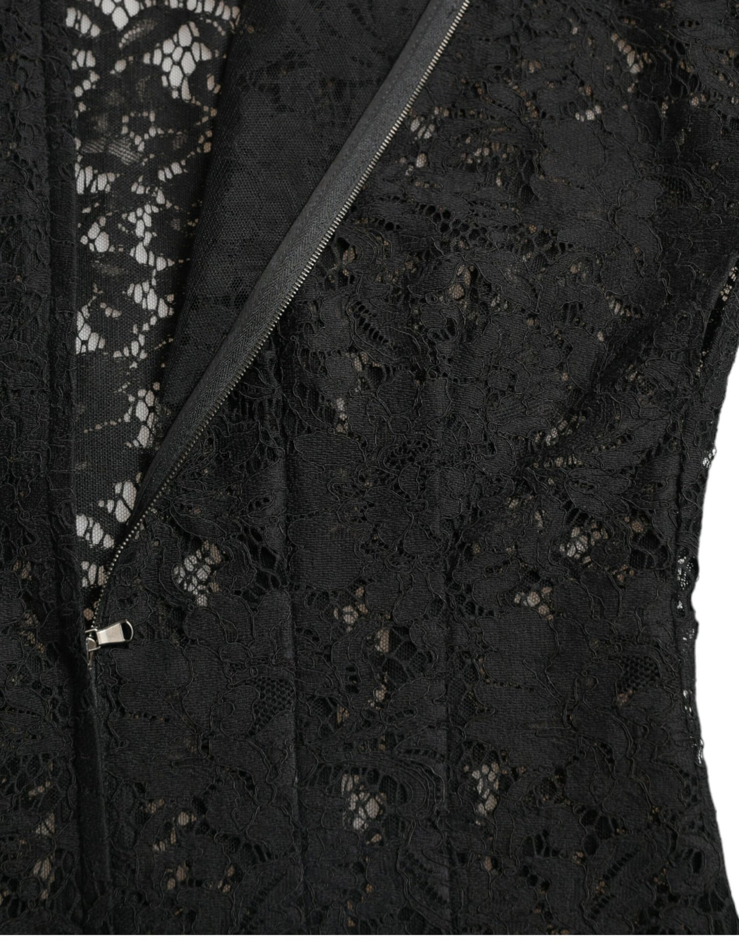 Black Floral Lace Cotton A-line Mini Dress-Dolce & Gabbana-LabelTerrace.com