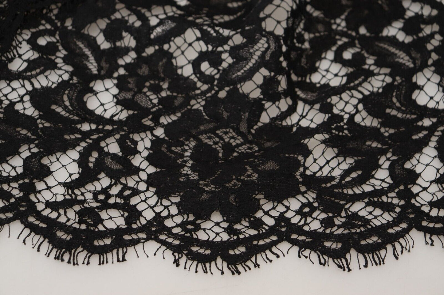 Black Floral Lace Cotton Shift Mini Dress-Dolce & Gabbana-LabelTerrace.com