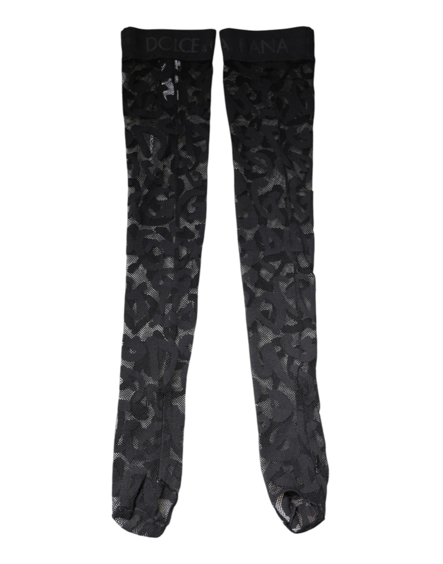 Black Floral Lace Cotton Stretch Stockings Socks-Dolce & Gabbana-LabelTerrace.com