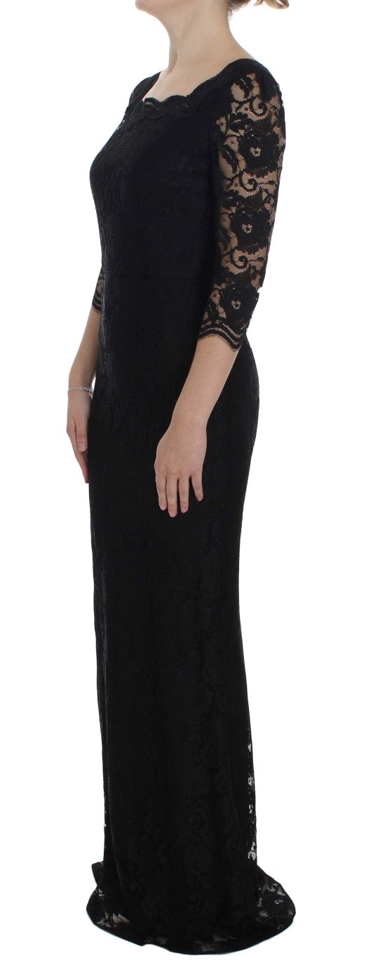 Black Floral Lace Long Ball Maxi Dress-Dolce & Gabbana-LabelTerrace.com