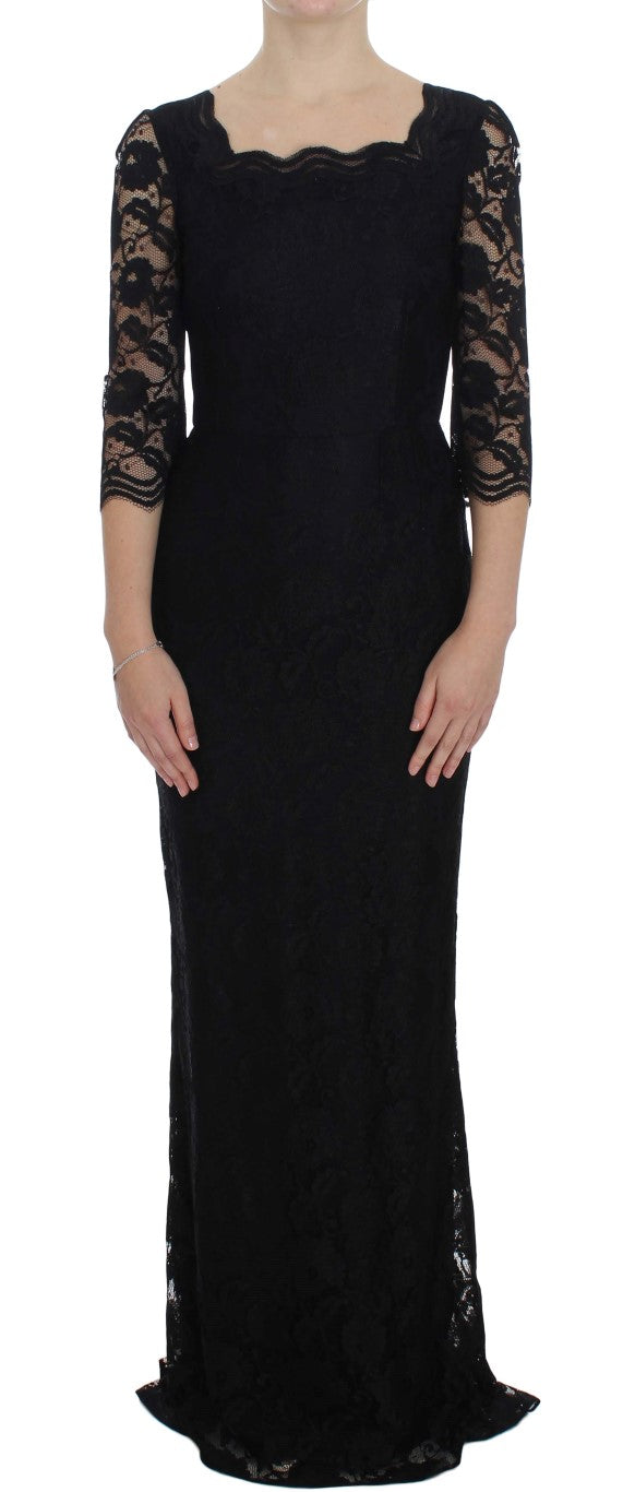 Black Floral Lace Long Ball Maxi Dress-Dolce & Gabbana-LabelTerrace.com