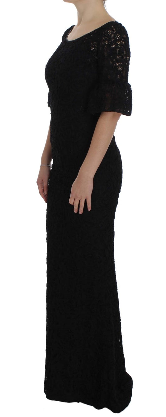 Black Floral Lace Long Bodycon Maxi Dress-Dolce & Gabbana-LabelTerrace.com