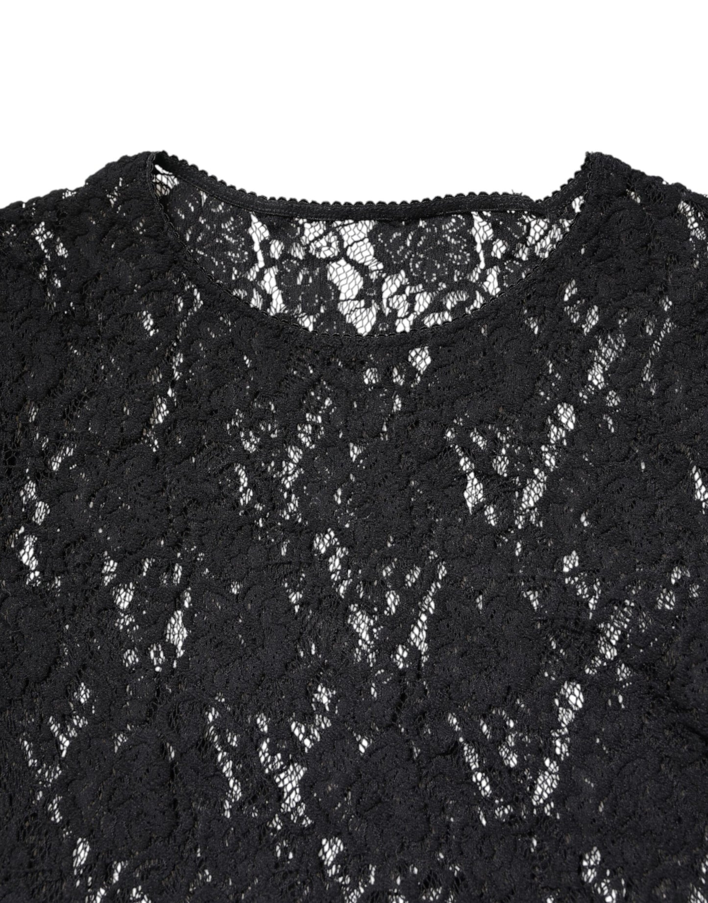 Black Floral Lace Long Sleeves Pullover Top-Dolce & Gabbana-LabelTerrace.com