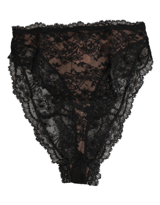 Black Floral Lace Mesh High Brief Panty Underwear