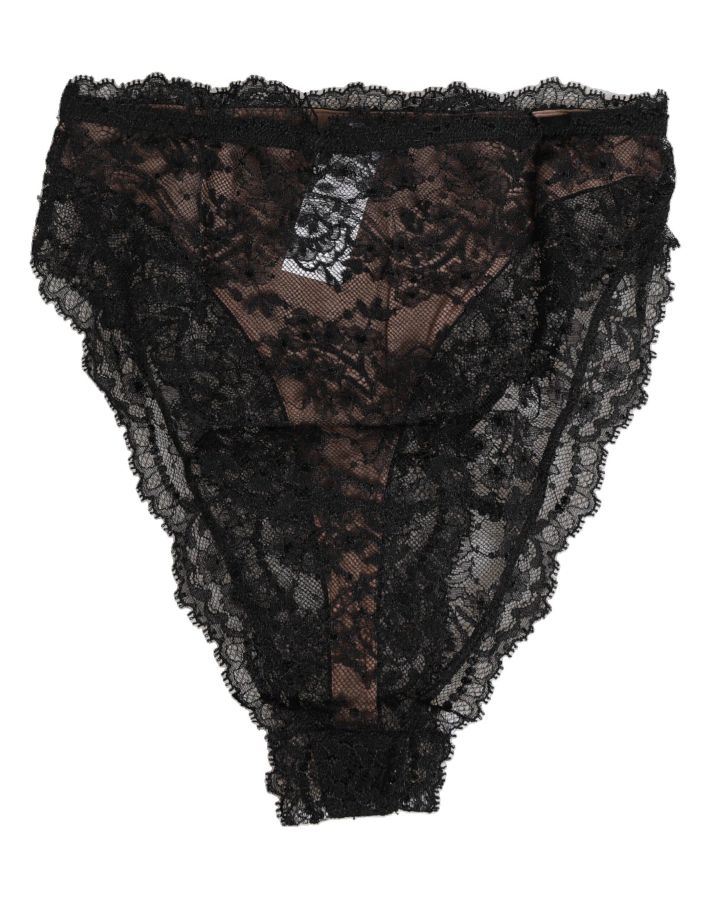 Black Floral Lace Mesh High Brief Panty Underwear