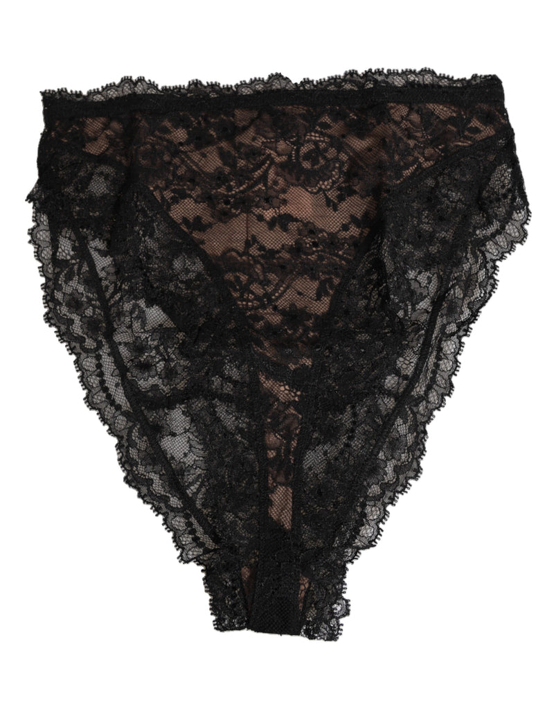 Black Floral Lace Mesh High Brief Panty Underwear