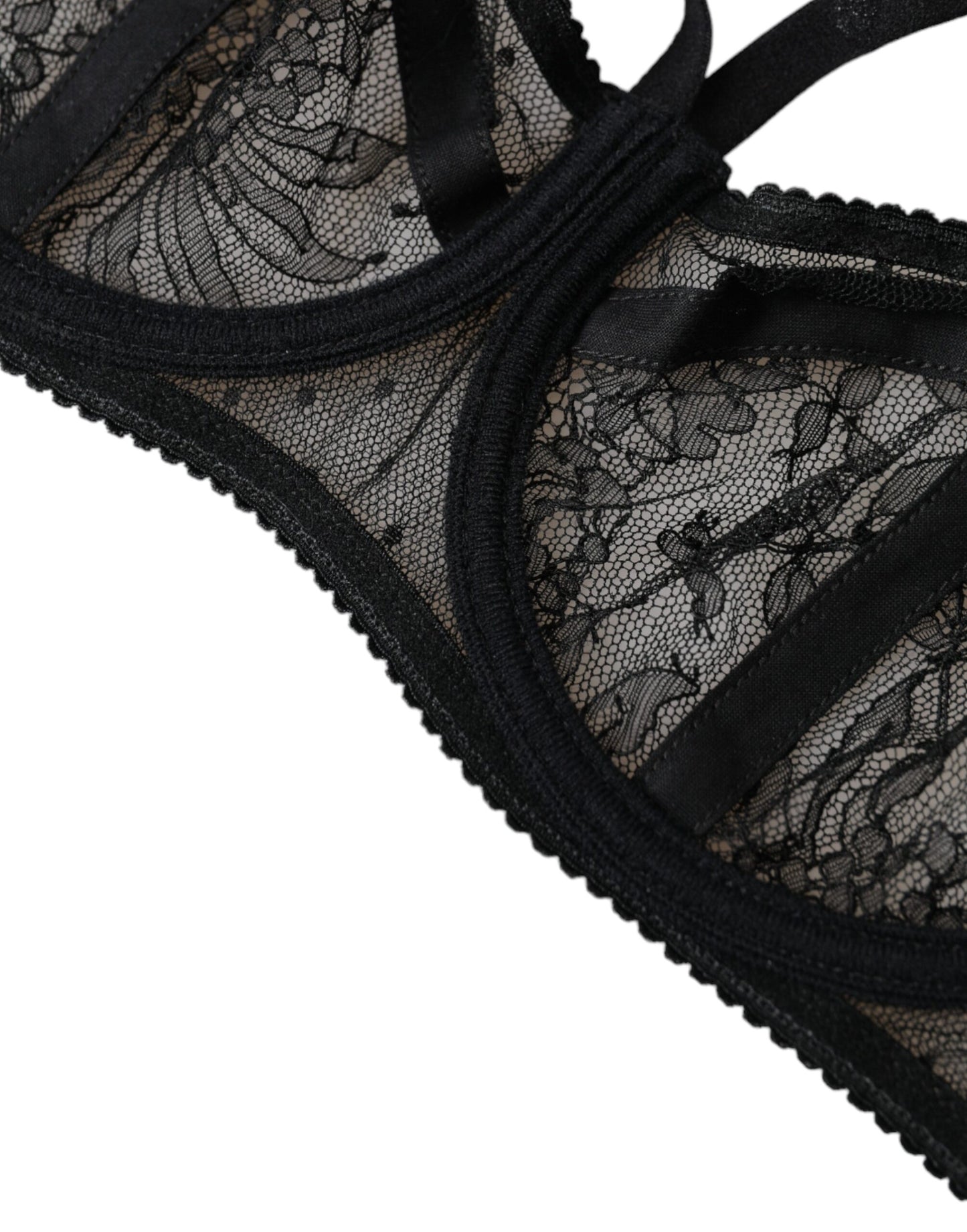 Black Floral Lace Nylon Balconcino Bra Underwear-Dolce & Gabbana-LabelTerrace.com