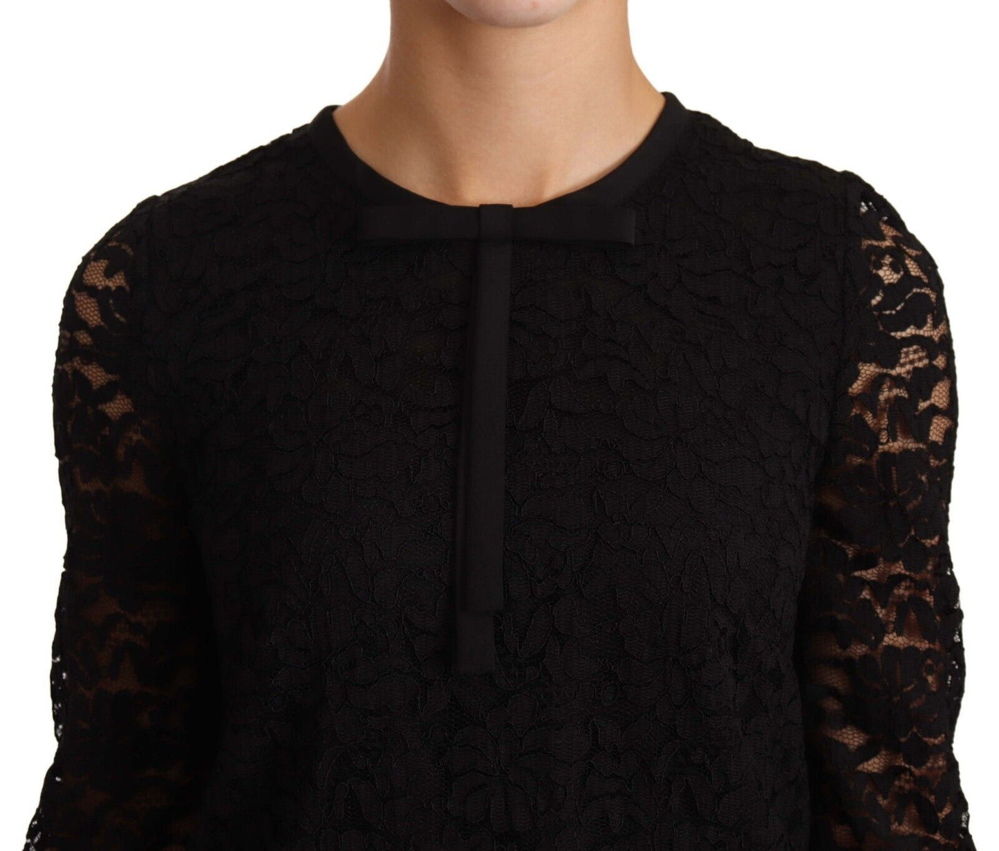Black Floral Lace Nylon Blouse Top-Dolce & Gabbana-LabelTerrace.com