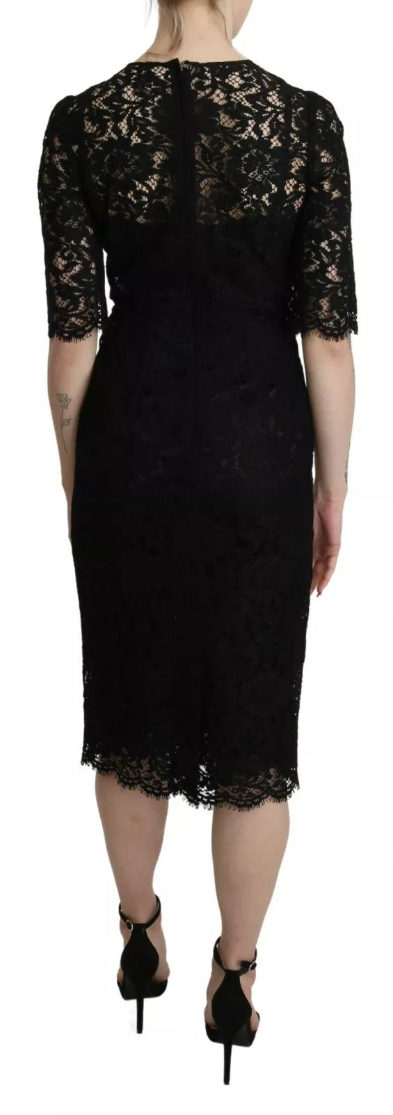 Black Floral Lace Sheath Knee Length Dress-Dolce & Gabbana-LabelTerrace.com