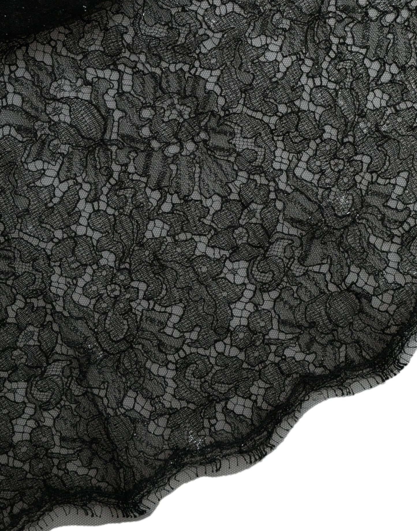 Black Floral Lace Sheer A-line Midi Dress-Dolce & Gabbana-LabelTerrace.com