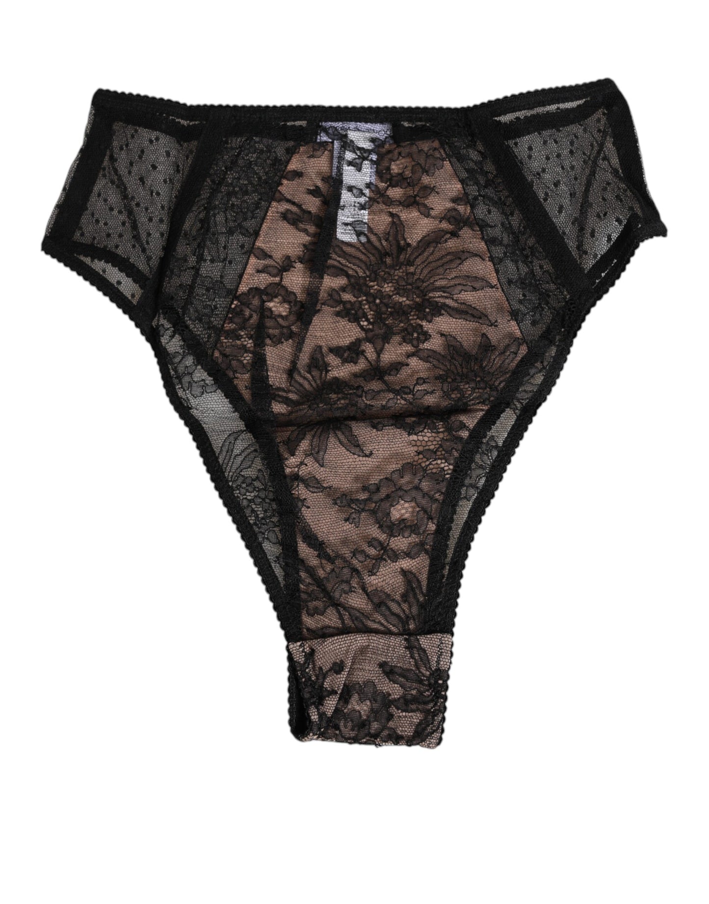 Black Floral Lace Sheer Mesh High Waist Underwear-Dolce & Gabbana-LabelTerrace.com
