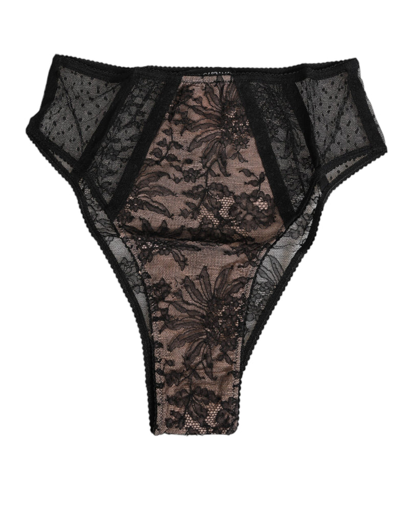 Black Floral Lace Sheer Mesh High Waist Underwear-Dolce & Gabbana-LabelTerrace.com