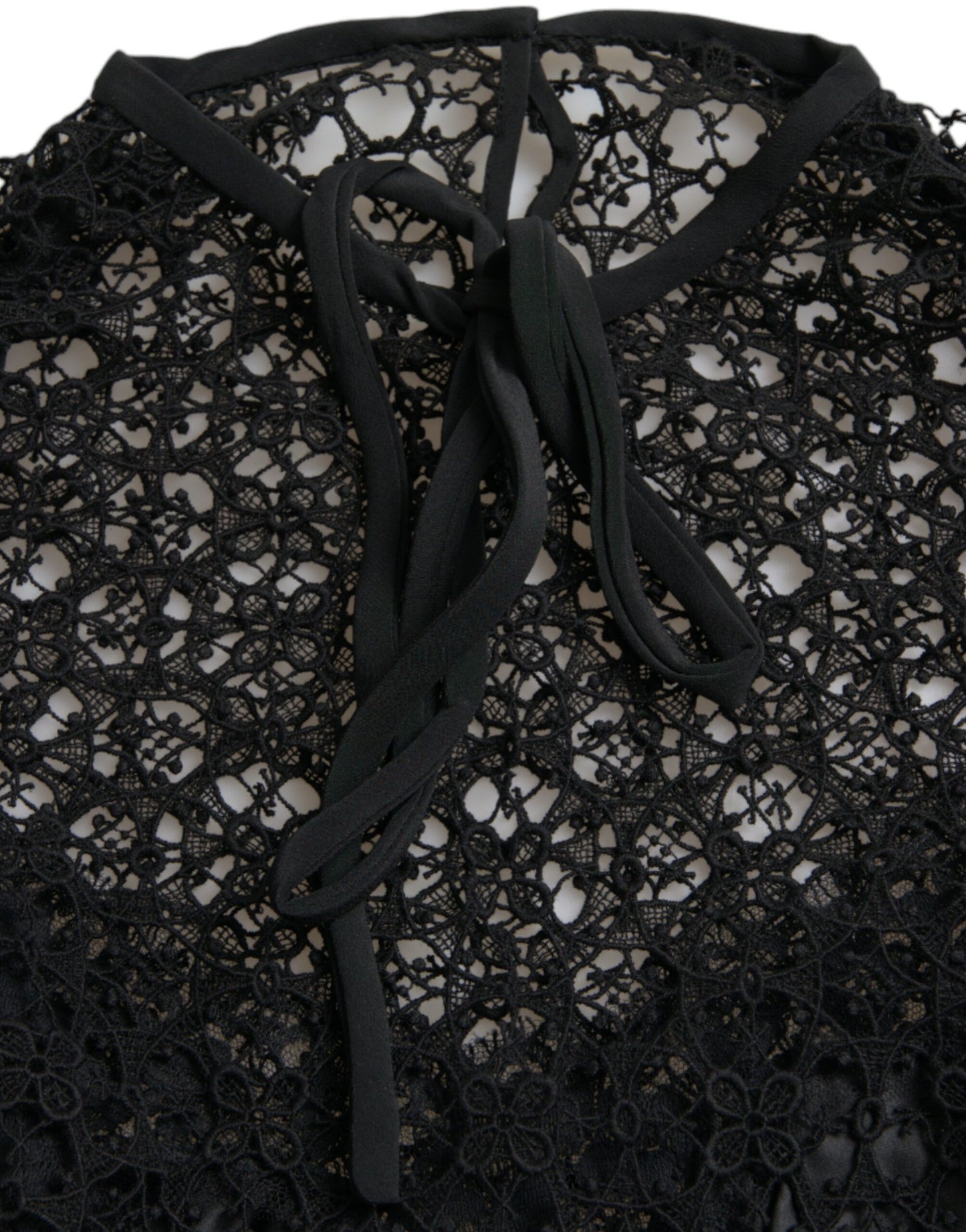 Black Floral Lace Short Sleeves Blouse Top-Dolce & Gabbana-LabelTerrace.com