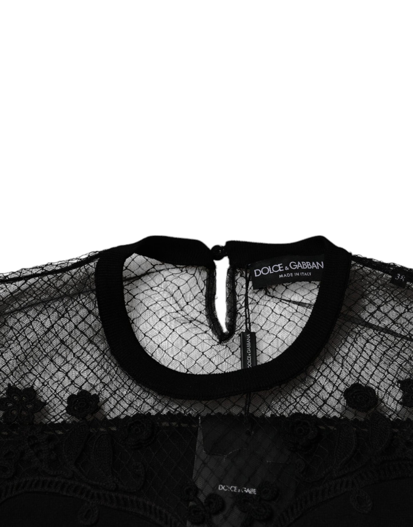 Black Floral Lace Short Sleeves Blouse Top-Dolce & Gabbana-LabelTerrace.com