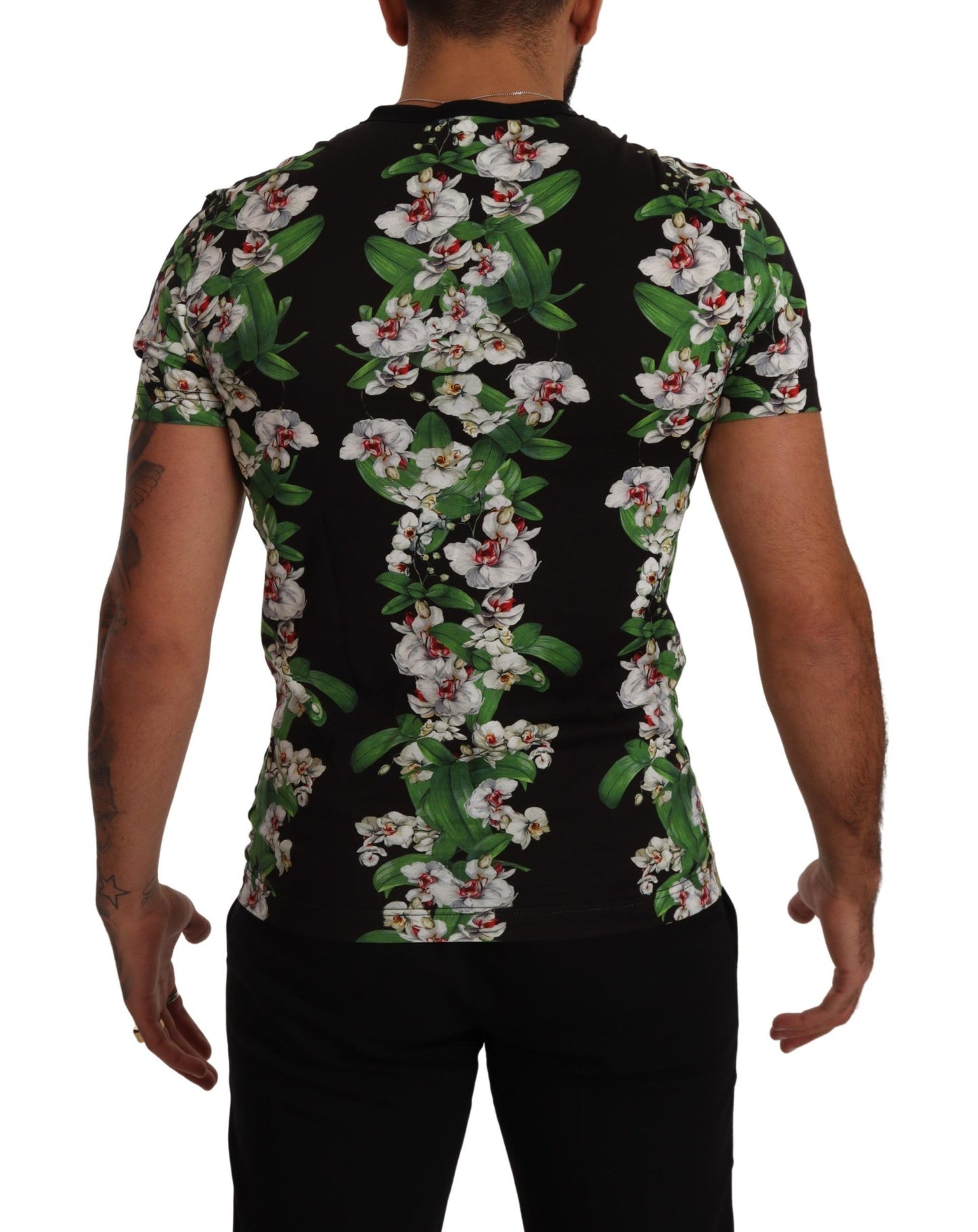 Black Floral Print Crewneck T-shirt-Dolce & Gabbana-LabelTerrace.com