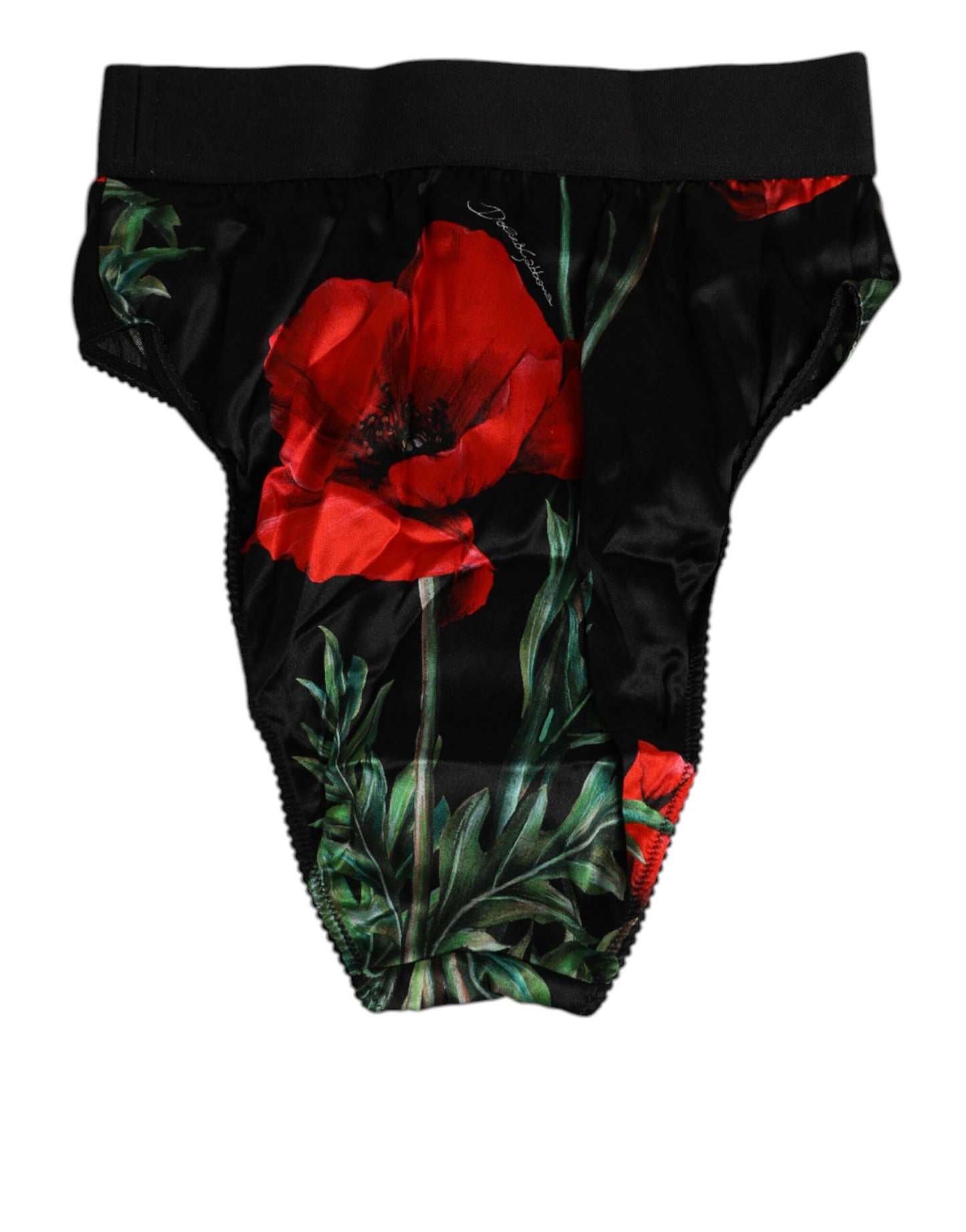 Black Floral Print High Waist Sheer Mesh Underwear-Dolce & Gabbana-LabelTerrace.com