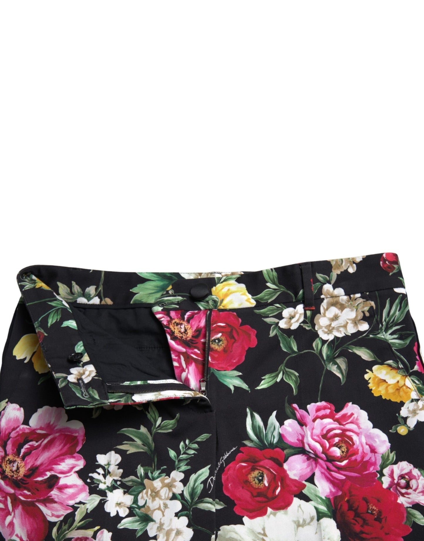 Black Floral Print Mid Waist Cropped Pants-Dolce & Gabbana-LabelTerrace.com