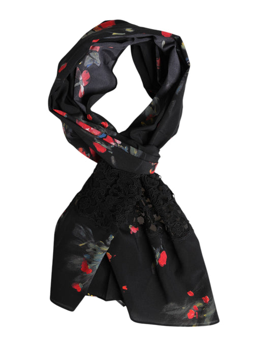 Black Floral Print Neck Warmer Wrap Scarf-Dolce & Gabbana-LabelTerrace.com