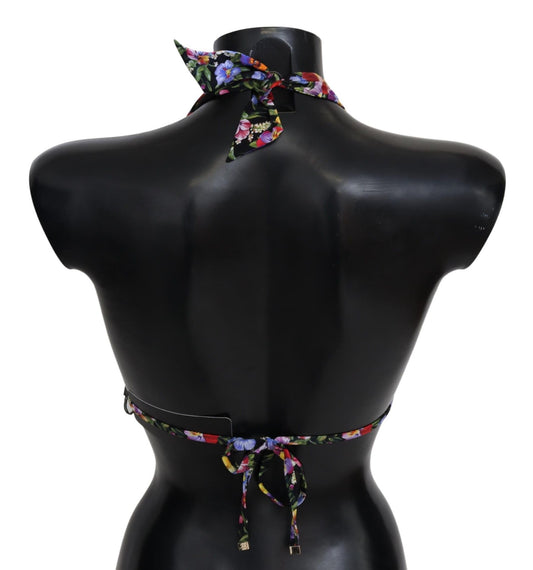 Black Floral Print Swimsuit Beachwear Bikini Tops-Dolce & Gabbana-LabelTerrace.com