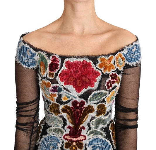Black Floral Ricamo Top T-shirt Blouse-Dolce & Gabbana-LabelTerrace.com