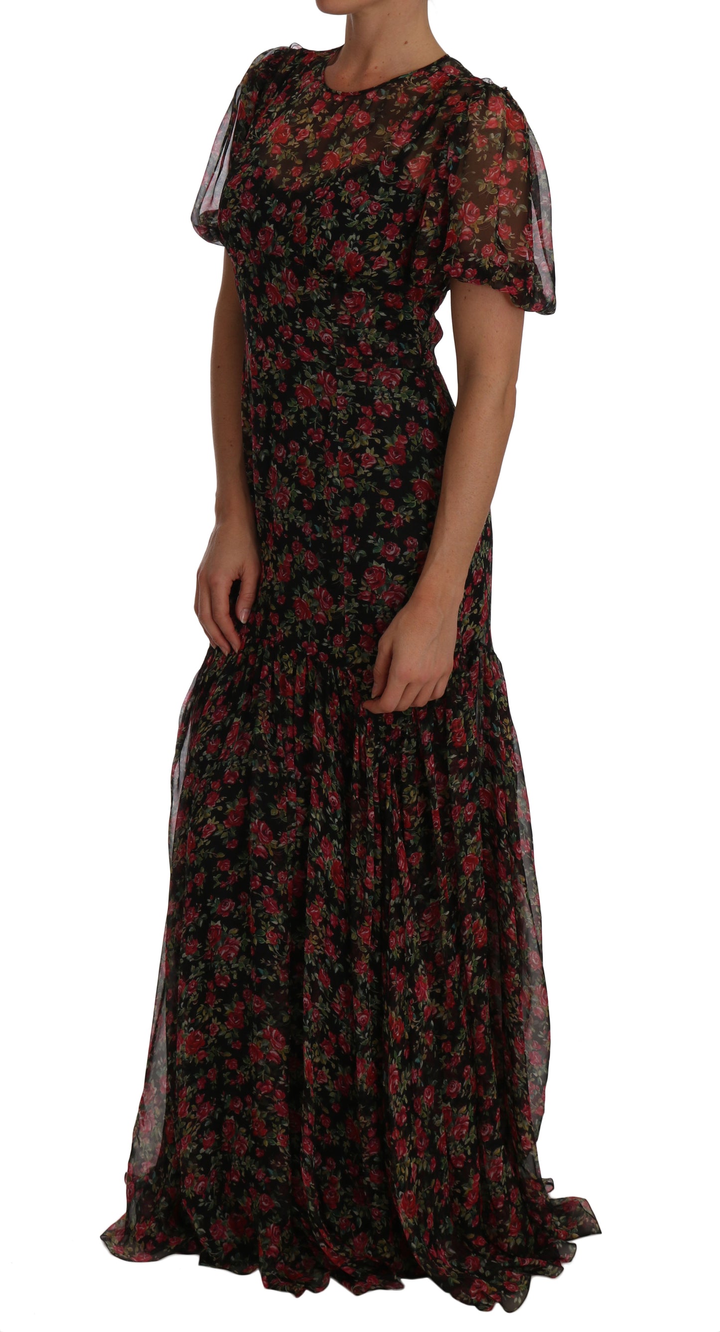 Black Floral Roses A-Line Shift Gown-Dolce & Gabbana-LabelTerrace.com