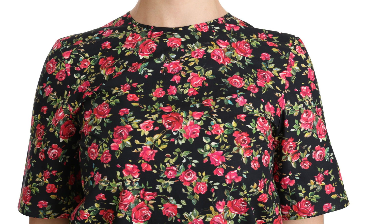 Black Floral Roses Short Sleeve Top Blouse-Dolce & Gabbana-LabelTerrace.com