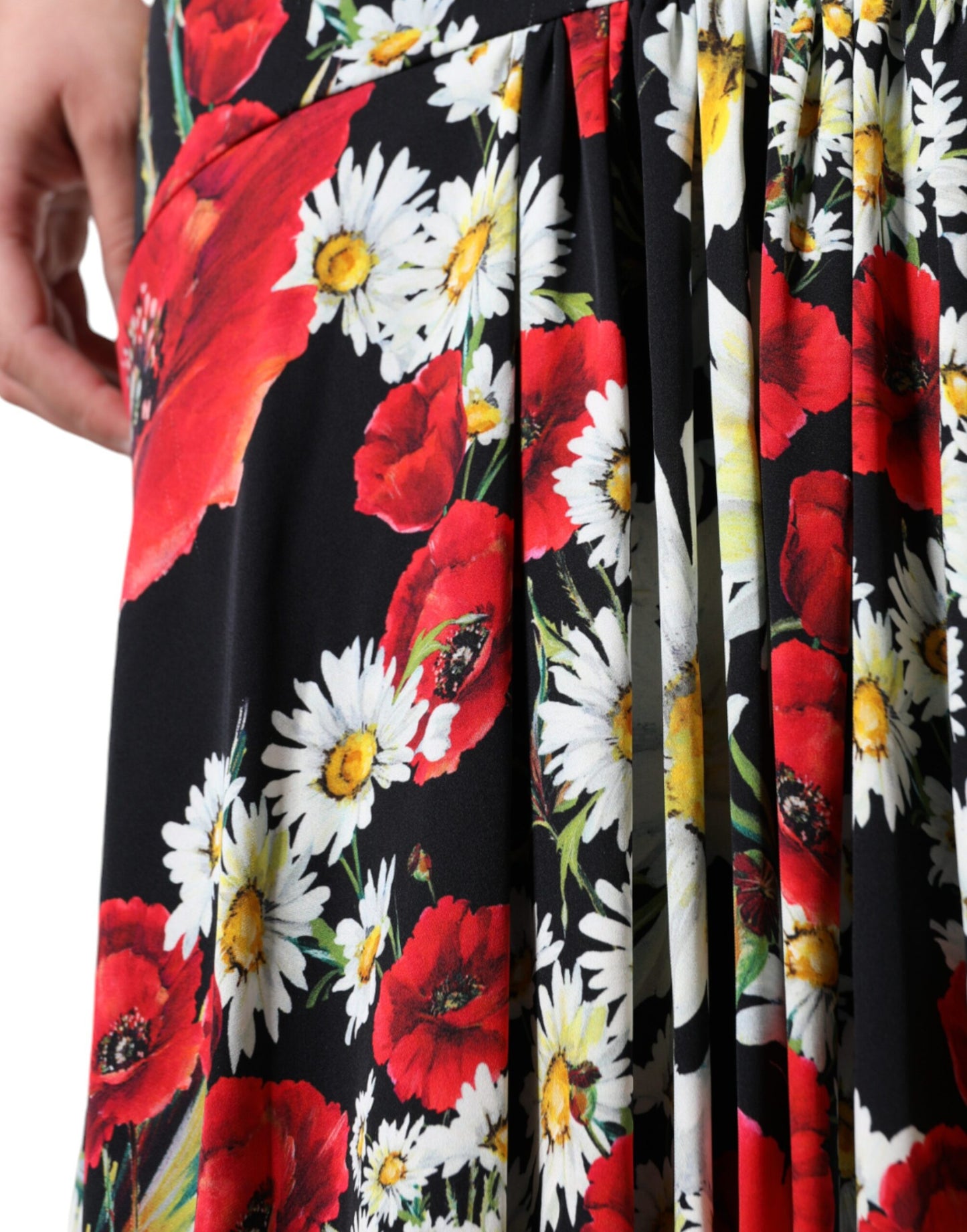 Black Floral Silk Sleeveless Long Gown Dress-Dolce & Gabbana-LabelTerrace.com