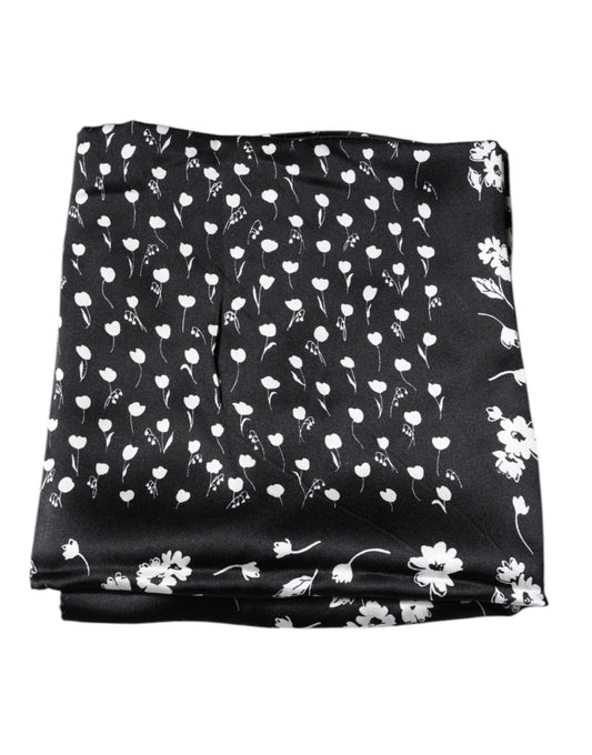 Black Floral Silk Square Wrap Shawl Scarf-Dolce & Gabbana-LabelTerrace.com
