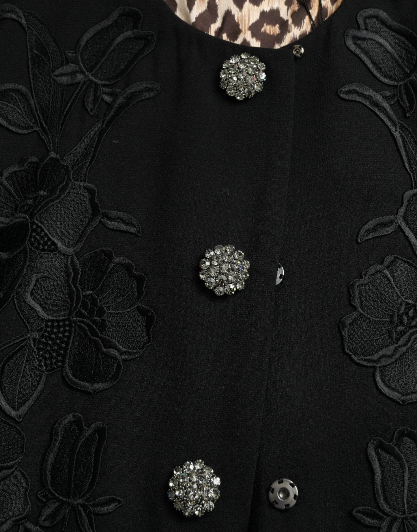 Black Floral Wool Button Embellished Jacket-Dolce & Gabbana-LabelTerrace.com