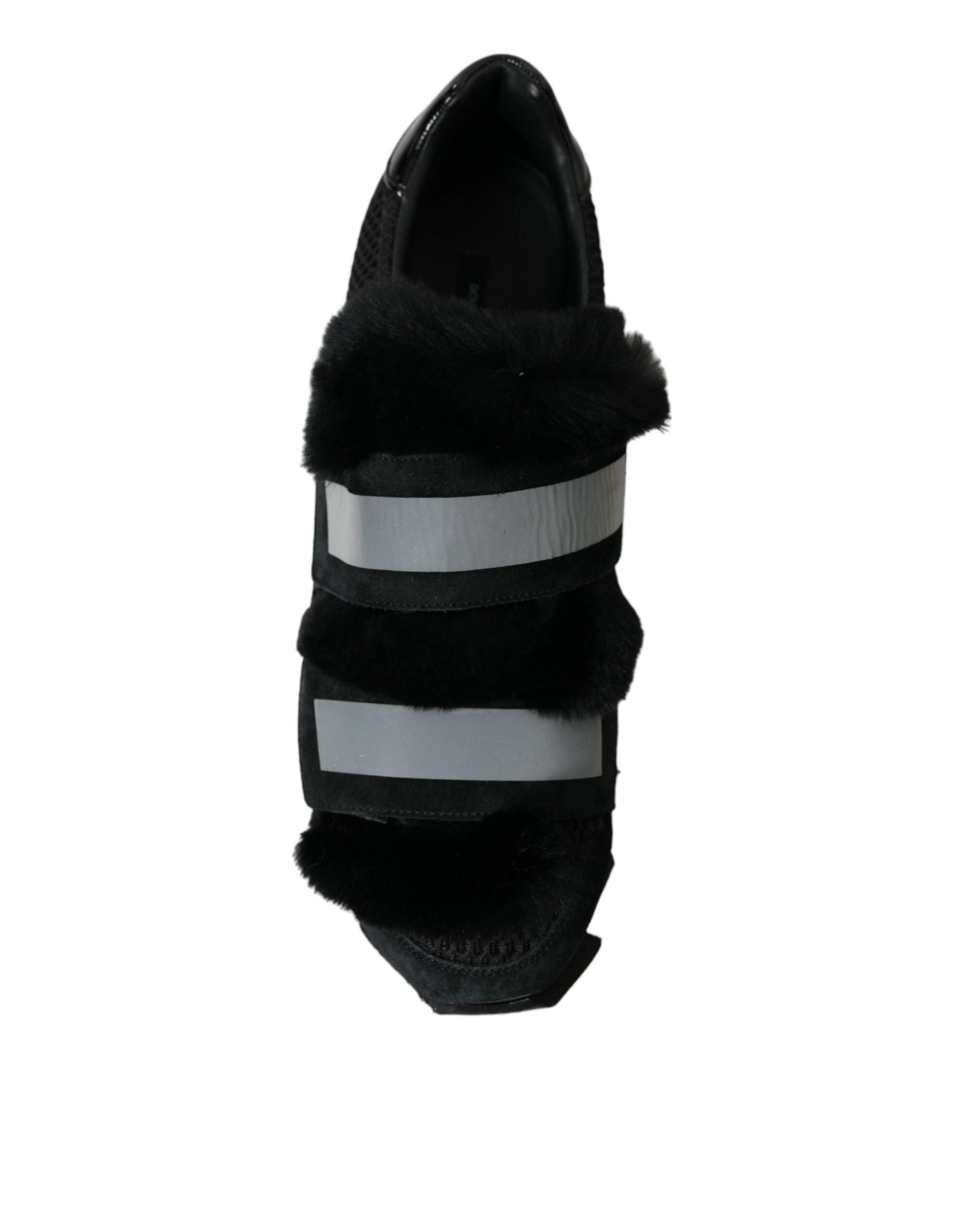 Black Fur Embellished Suede Sneakers Shoes-Dolce & Gabbana-LabelTerrace.com
