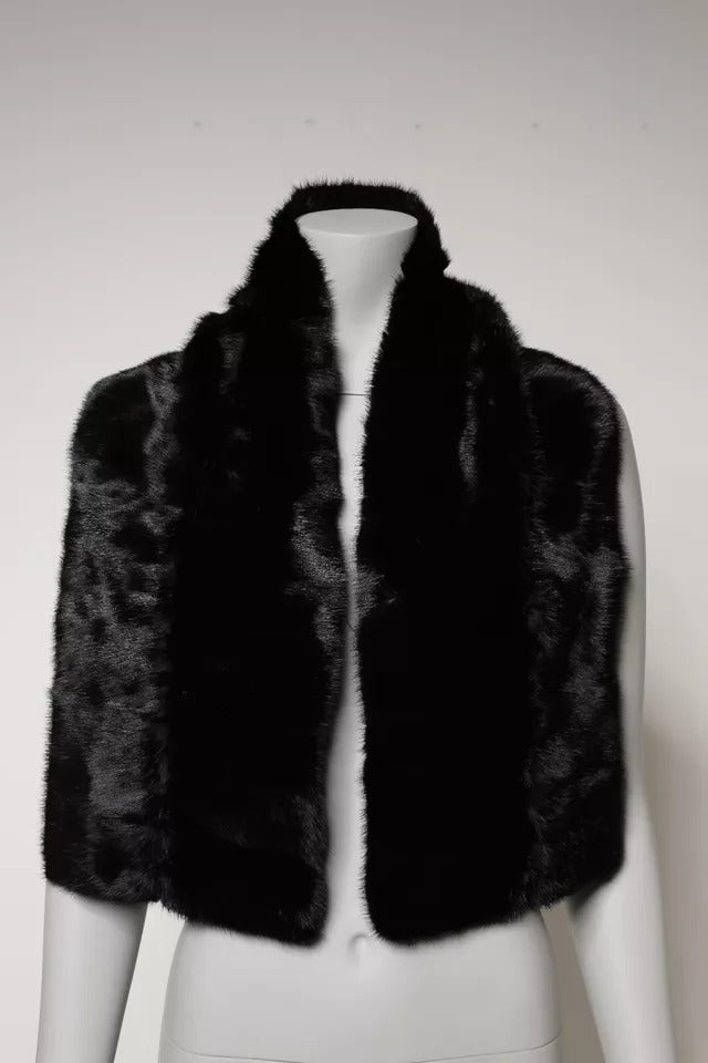 Black Fur Shawl Neck Wrap Cover Collar Scarf-Dolce & Gabbana-LabelTerrace.com