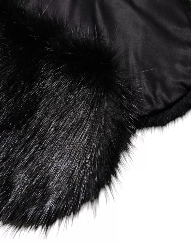 Black Fur Shawl Neck Wrap Cover Collar Scarf-Dolce & Gabbana-LabelTerrace.com