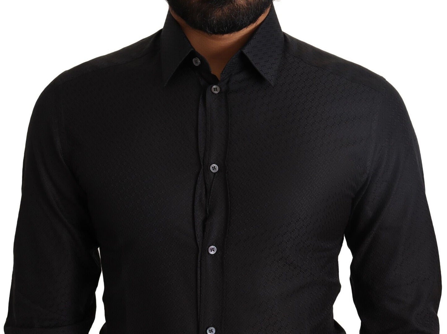Black GOLD Cotton Slim Dress Formal Shirt-Dolce & Gabbana-LabelTerrace.com