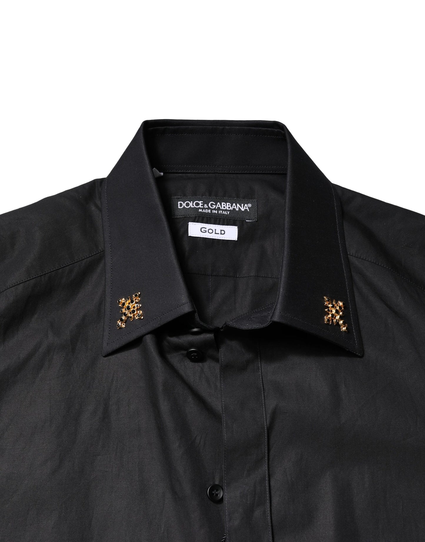 Black GOLD Cross Embellished Men Dress Shirt-Dolce & Gabbana-LabelTerrace.com