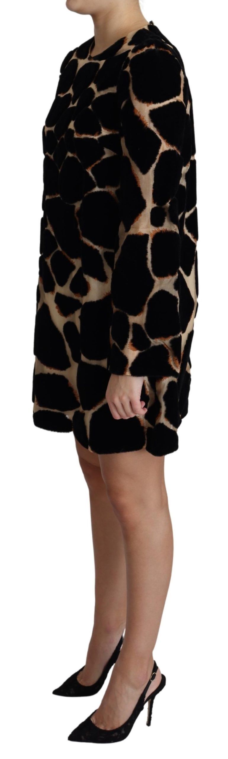 Black Giraffe Print Shift Mini Dress-Dolce & Gabbana-LabelTerrace.com