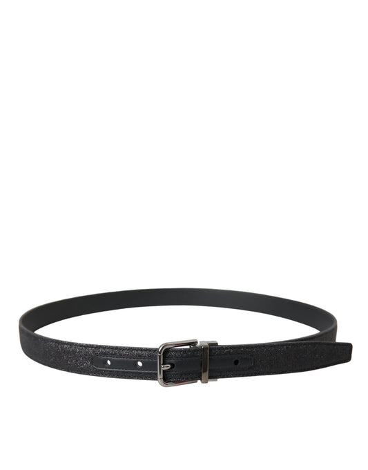Black Glittered Leather Silver Buckle Belt-Dolce & Gabbana-LabelTerrace.com
