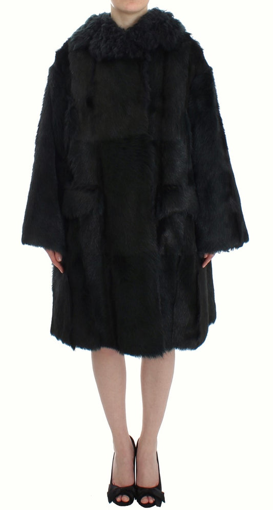 Black Goat Fur Shearling Long Jacket Coat-Dolce & Gabbana-LabelTerrace.com