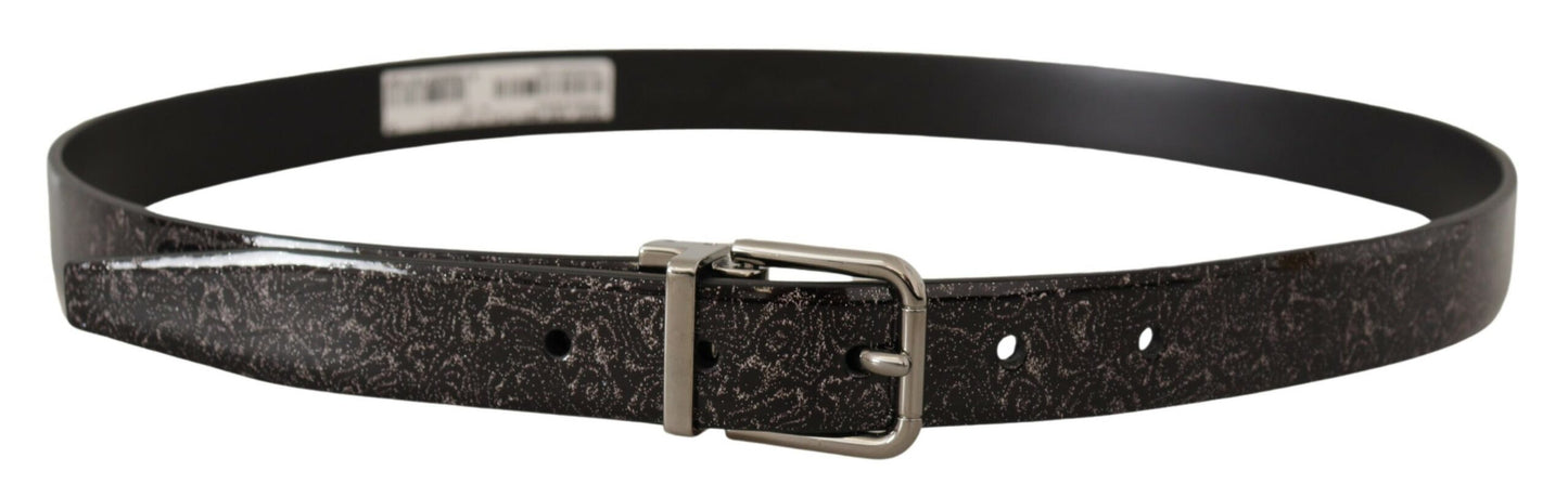 Black Goccia Glitter Patent Leather Buckle Vernice Belt-Dolce & Gabbana-LabelTerrace.com