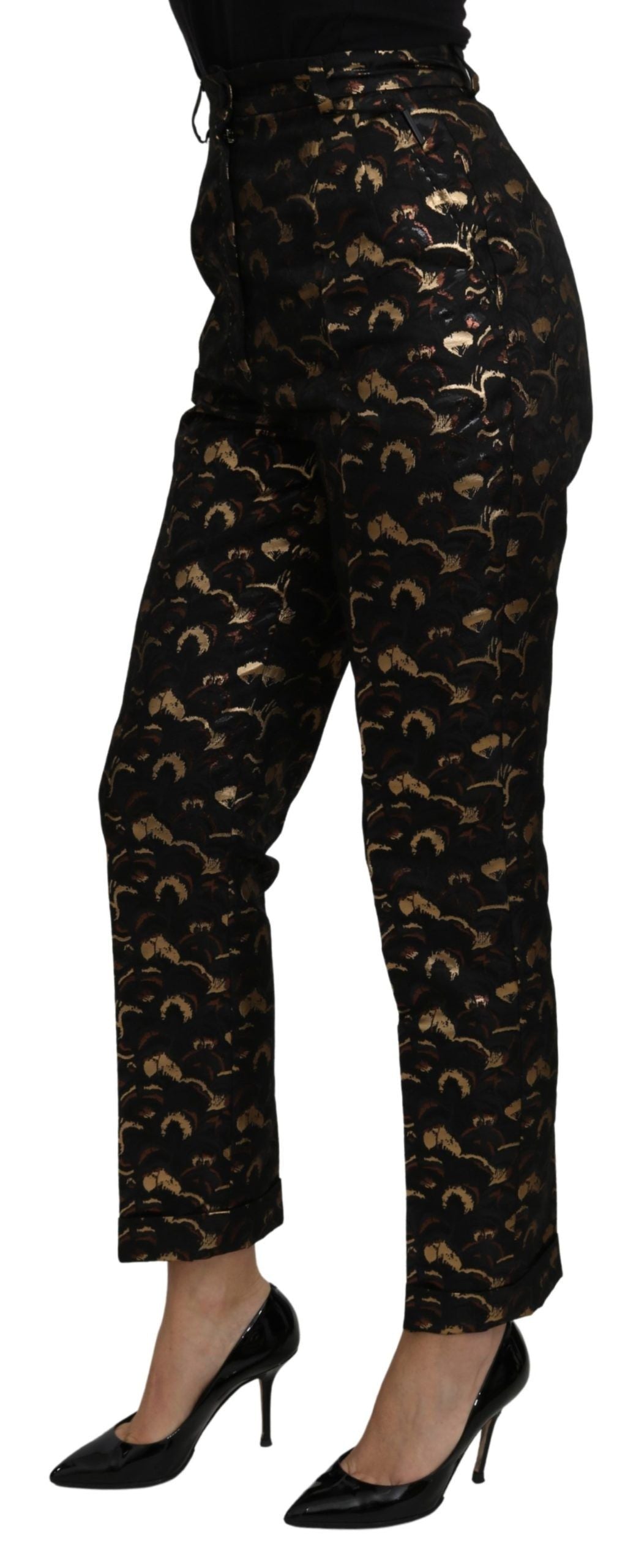 Black Gold Brocade High Waist Pants-Dolce & Gabbana-LabelTerrace.com