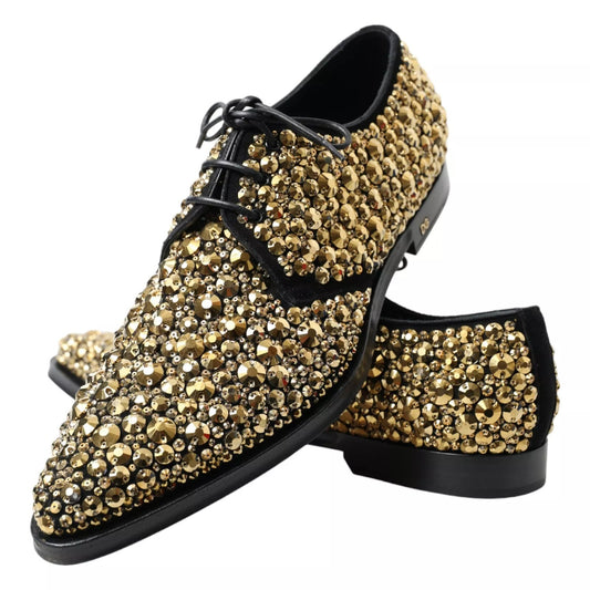 Black Gold Embellished Derby Shoes-Dolce & Gabbana-LabelTerrace.com