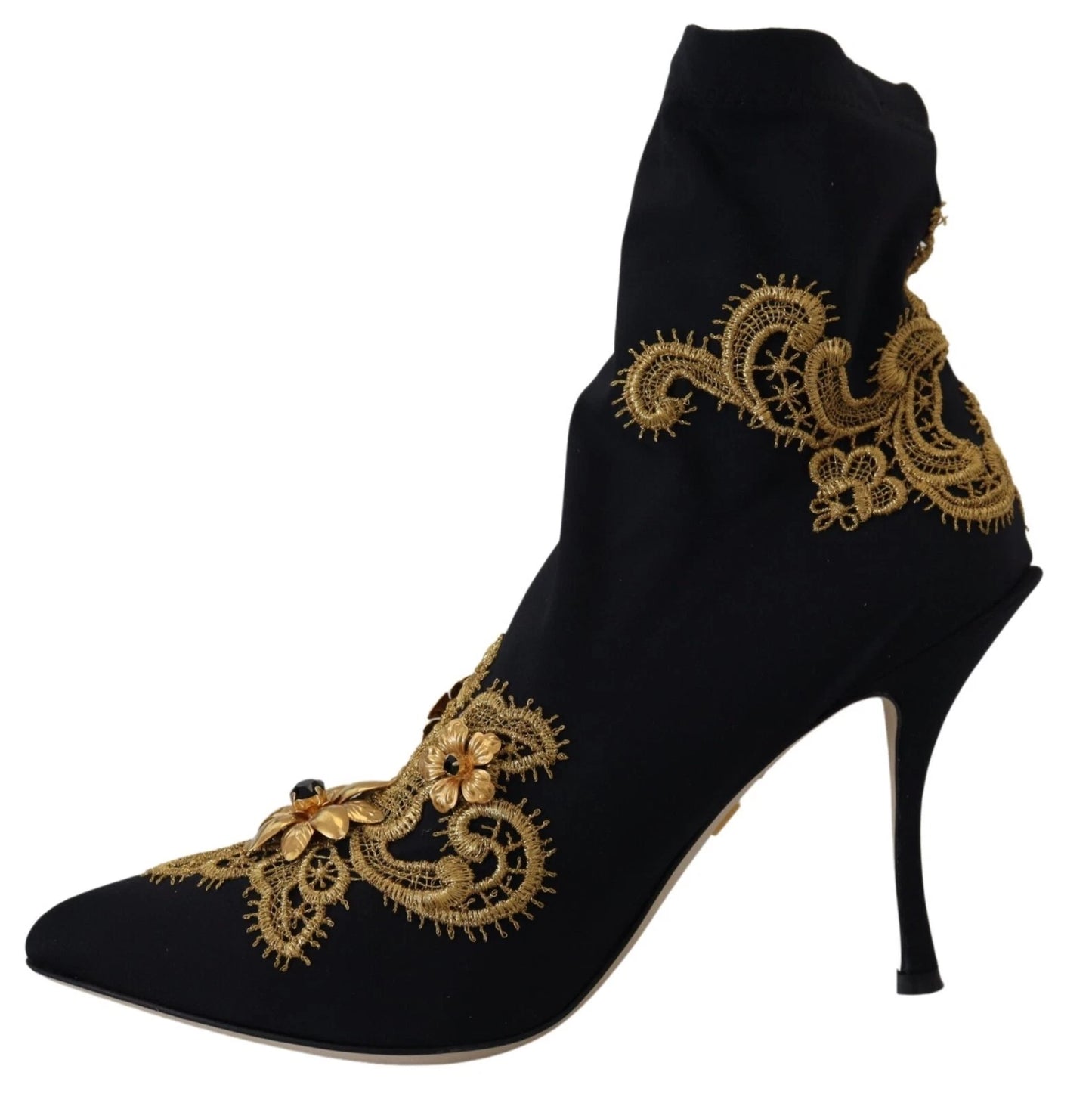 Black Gold Embroidery Crystal Boots Shoes-Dolce & Gabbana-LabelTerrace.com