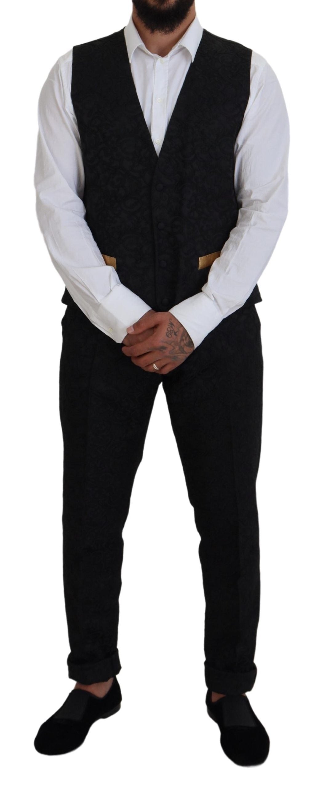 Black Gold Fantasy Tuxedo Slim Fit Suit-Dolce & Gabbana-LabelTerrace.com