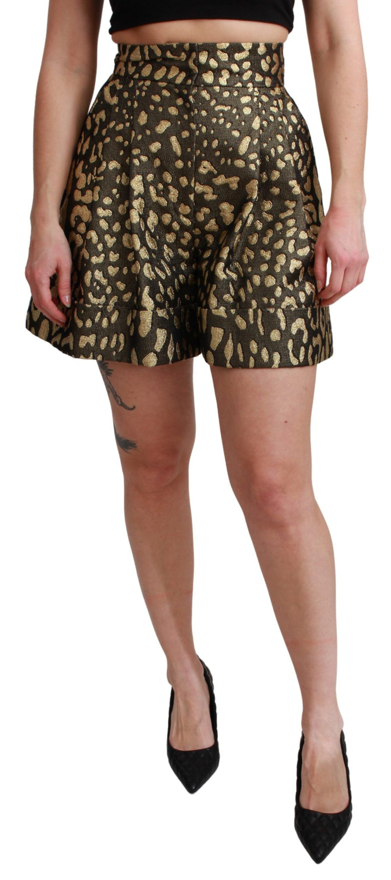 Black Gold High Waist Mini Cotton Shorts-Dolce & Gabbana-LabelTerrace.com